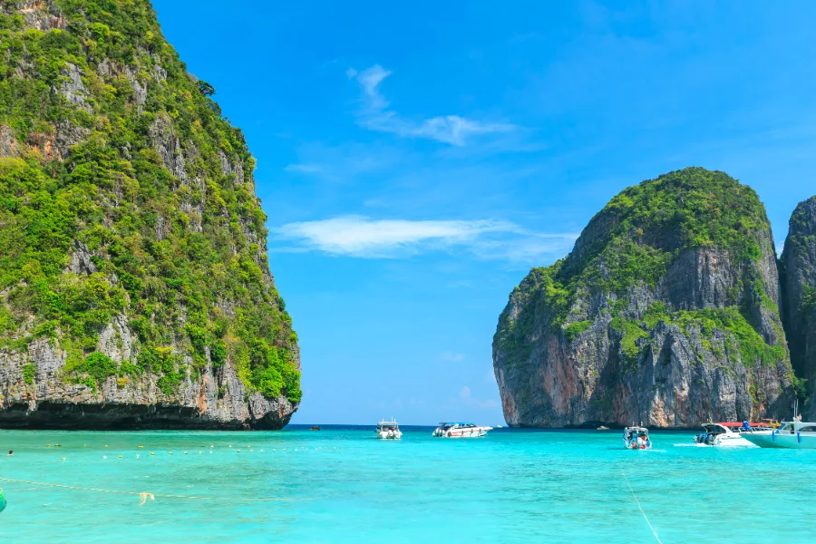 Turquoise water between limestone cliffs near Phuket